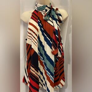 LOVED NY&Co Pleated Geometric Print Top - Off White With Pattern - Medium